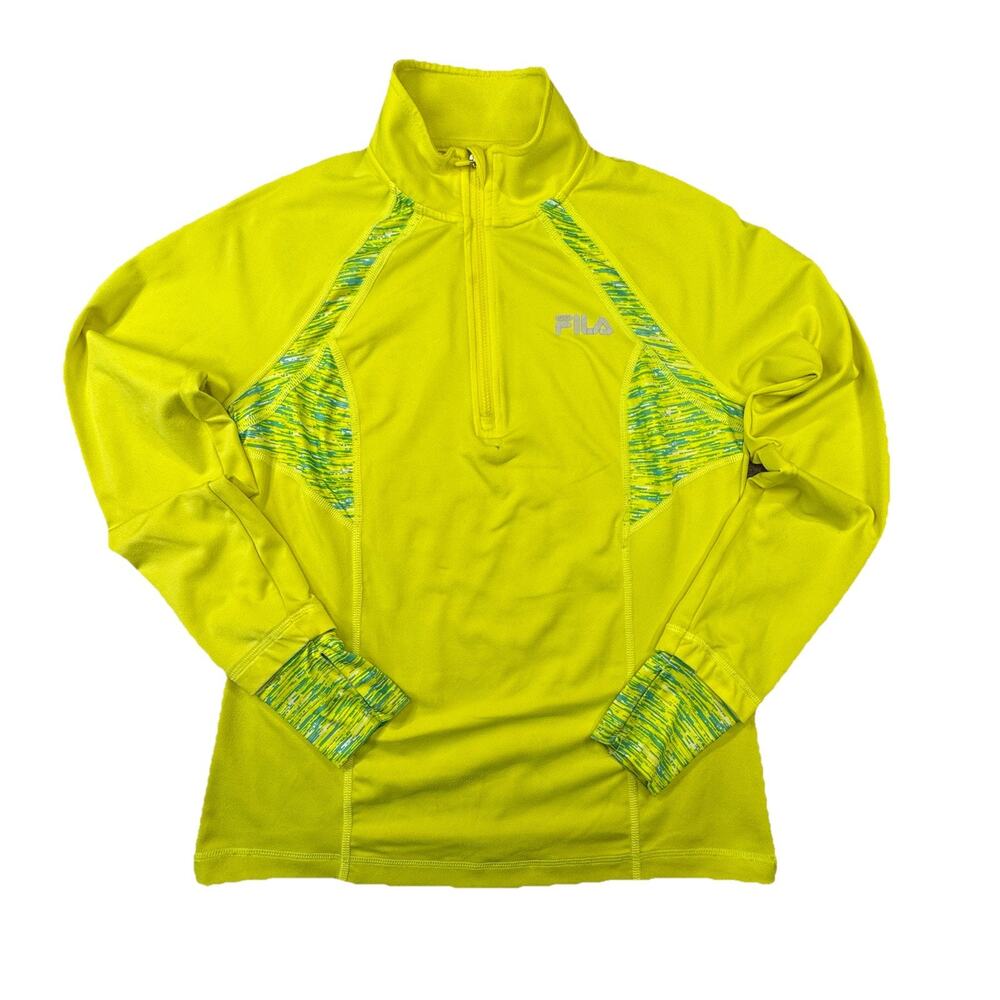 FILA Sport Quarter Zip Pullover Womens Small Neon Yellow Running Top -542